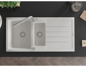 Mexen Andres, granitový drez 1000x500x200 mm, 1,5-komorový + chrómová batéria Duero, biela, 6515-20-671600-00