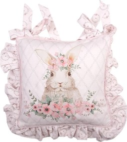 Ružový bavlnený povlak na sedák s králikom Floral Easter Bunny - 40*40 cm