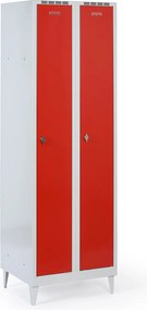 Plechová šatníková skrinka S8 na nohách, 2-dverová, 1950 x 600 x 500 mm, otočný zámok, červené dvere
