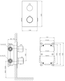 Sapho Sapho, KIMURA Podomietková sprchová termostatická batéria, box, 3 výstupy, chrómová, KU383