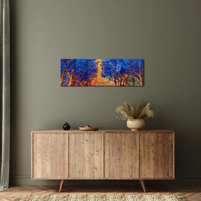 Obraz - jesenné koruny stromov, moderný impresionizmus (s hodinami) (90x30 cm)