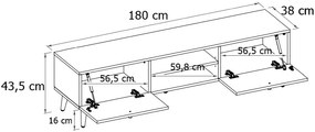 TV skrinka ROTUNDA Zlatý remeselný dub - dub nožičky, 180 cm