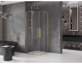 Mexen Velar Duo, sprchový kút s posuvnými dverami 80(dvere) x 80(dvere) cm, 8mm číre sklo, zlatý matný profil, 871-080-080-02-55