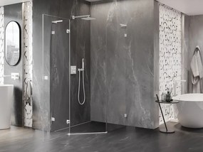 Mexen Lunar, L päťuholníkový sprchový kút naklápací doľava 80 x 100 cm, 8mm číre sklo, biely profil, 831L-080L-100P-20-00-L