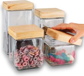 5Five® 2. akosť - Sklenená pevná dóza hranatá s dreveným vekom, 2l KWADR