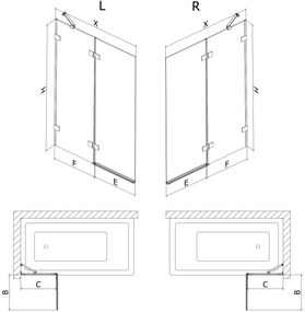 Mexen Lunar, 2-krídlová vaňová zástena ľavá 90 x 150 cm, číre sklo, čierna matná, 897-090-100-70-00-L