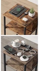 Odkladací stolík s vstavanými zásuvkami a USB portami ROD hnedá/čierna