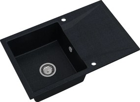 Sink Quality Obsidian, kuchynský granitový drez 790x500x210 mm + chrómový sifón, čierna škvrnitá-Brocade, SKQ-OBS.B.1KDO.X
