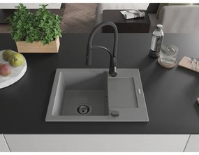 Mexen Enzo, 1-komorový granitový drez 576x465x174 mm a drezová batéria Aster, šedá, 6506-71-73450-70-B