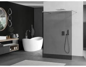 Mexen Kioto, sprchová zástena Walk-In 110 x 200 cm, 8mm šedé sklo, brúsená oceľ profil,  800-110-002-97-40