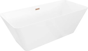 Mexen Velo Slim, voľne stojaca vaňa 170 × 75 cm, biela lesklá, ružové zlato prepad, 52811707500-60