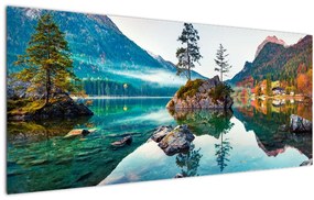 Obraz - Jazero Hintersee, Bavorské Alpy, Rakúsko (120x50 cm)