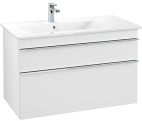 VILLEROY &amp; BOCH Venticello závesná skrinka pod asymetrické umývadlo (ľavé), 2 zásuvky, 953 x 502 x 590 mm, White Matt, A92701MS