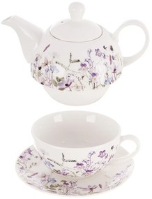 Biela/fialová porcelánová čajová súprava Louka – Orion