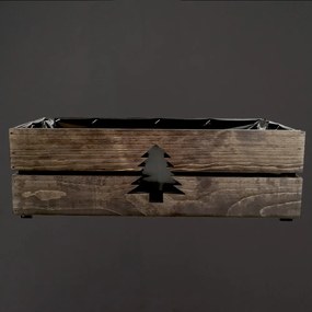 AMADEA Drevený vianočný kvetináč so stromčekom tmavý, vo vnútri s čiernou fóliou, 52x21,5x17cm, český výrobok