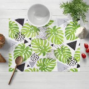Biante Bavlnené prestieranie na stôl Sandra SA-175 Zelené listy Monstera 35x45 cm