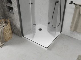 Mexen Lima Duo, sprchovací kút s 2-krídlovými skladacími dverami 80 (dvere) x 80 (dvere) cm, 6mm číre sklo, čierny profil + slim sprchová vanička 5cm biela s čiernym sifónom, 856-080-080-70-02-4010B