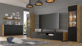 Vitrína Aurora 150 (dub artisan + matná čierna). Akcia -21%. Vlastná spoľahlivá doprava až k Vám domov. 1124844