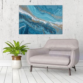 Obraz - Bledomodrý mramor so zlatom I. (90x60 cm)