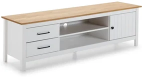 Biely TV stolík z borovicového dreva 158x47 cm Miranda – Marckeric