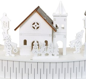 Drevená svietiaca LED dekorácia Dedinka s kostolíkom, 40 x 14 x 20 cm, polkruh