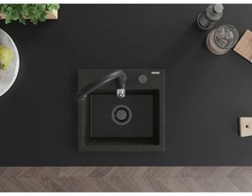 Mexen Milo, 1-komorový granitový drez 435x410x171 mm a drezová batéria Savita, čierna-zlatá metalíza, 6505-75-672601-70-B