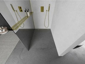 Mexen Kioto+ L, sprchová zástena Walk-In s poličkou a vešiakom 100 x 200 cm, 8mm sklo vzor zrkadlo, zlatý lesklý profil,800-100-123-50-50