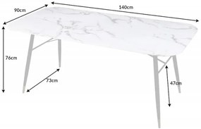 Jedálenský stôl Paris 140cm sklo mramor-Optik biely