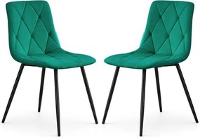 Sada dvoch jedálenských stoličiek MILO zamatové, fľaškovo zelené / čierne nohy (2 ks)