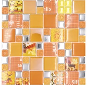 Sklenená mozaika XCM MC569 kombinácia striebornej a oranžovej