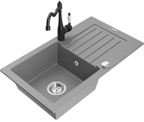 Mexen Pablo, granitový drez 752x436x161 mm, 1-komorový a drezová batéria Carla, šedá, 6510-71-670700-70