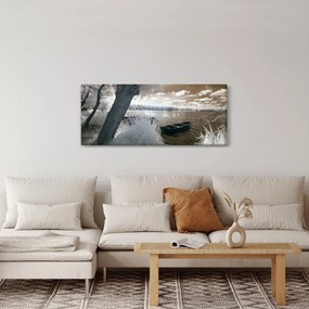 Obraz loďky na jazere (120x50 cm)