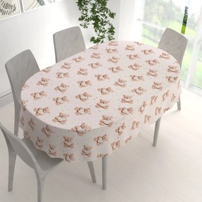 Biante Detský bavlnený oválny obrus Sandra SA-721 Medvedíky so srdiečkami na púdrovo ružovom 120x200 cm