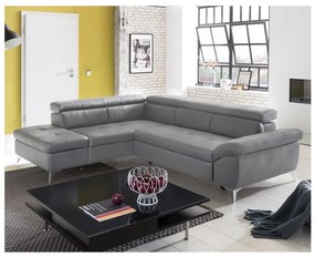 Kožená rohová sedacia súprava SALERNO II pravá, rozkladacia, šedá