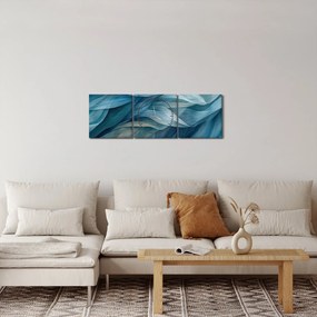 Obraz - Modrobiele vlnky (s hodinami) (90x30 cm)