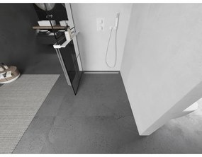 Mexen Kioto+ L, sprchová zástena Walk-In s poličkou a vešiakom 90 x 200 cm, 8mm číre sklo čierny vzor, biely profil, 800-090-123-20-77