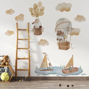 Gario Detská nálepka na stenu Magical animals - zvieratká v balónoch a na loďkách