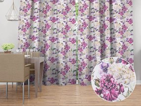Biante Dekoračný záves PML-108 Fialové kvety s motýlikmi na bielom 145x220 cm