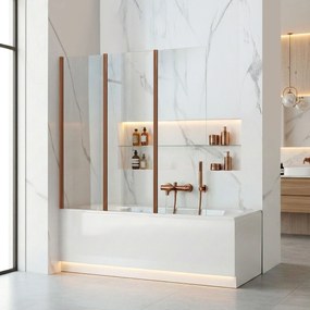 Trojdielna vaňová zástena REA AGAT-3 120 cm, kartáčovaná meď/transparent