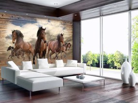 Fototapeta - Cval koňa na drevených doskách (152,5x104 cm)