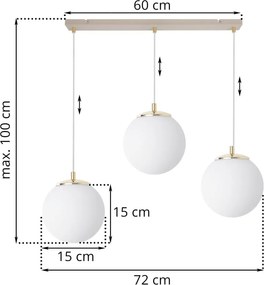 Závesné svietidlo Florence, 3x biele sklenené tienidlo, g/be