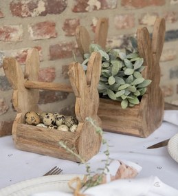 Drevená debnička so zajačikmi a madlom na prenášanie - 16*10*20 cm