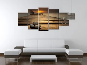 Gario Obraz s hodinami Nádherné ráno pri móle - 5 dielny Rozmery: 150 x 70 cm