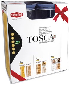 STEFANPLAST Súprava 3 okrúhlych dóz Tosca, transparetná/modrá