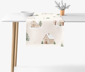 Goldea vianočný behúň na stôl 100% bavlnené plátno - zasnežená dedinka 35x120 cm