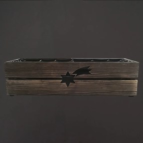 AMADEA Drevený vianočný kvetináč s kométou tmavý, vo vnútri s čiernou fóliou, 62x21,5x17cm, český výrobok