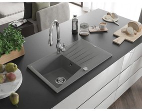 Mexen Cesar, 1-komorový granitový drez 775x470x190 mm a drezová batéria Savita, šedá, 6514-71-672601-00