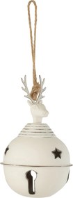 Béžová antik závesná kovová ozdoba rolnička s jeleňom Deer - Ø 9*15cm