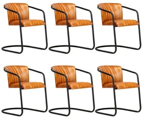 Jedálenské stoličky 6 ks, svetlohnedé, pravá koža