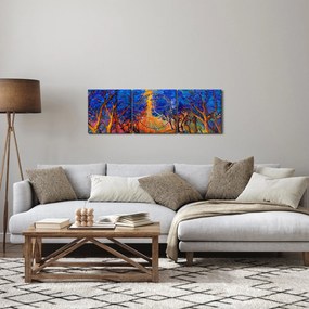 Obraz - jesenné koruny stromov, moderný impresionizmus (s hodinami) (90x30 cm)